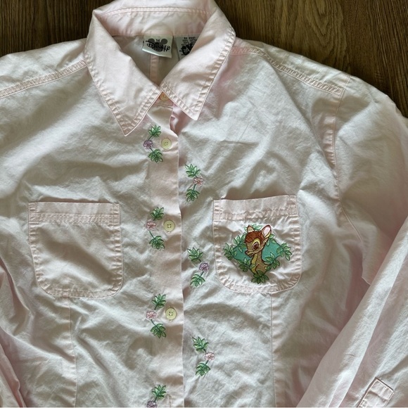 Disney Tops - VTG Disney Catalog Embroidered Bambi Button Down Shirt Pink Medium 90s Classic